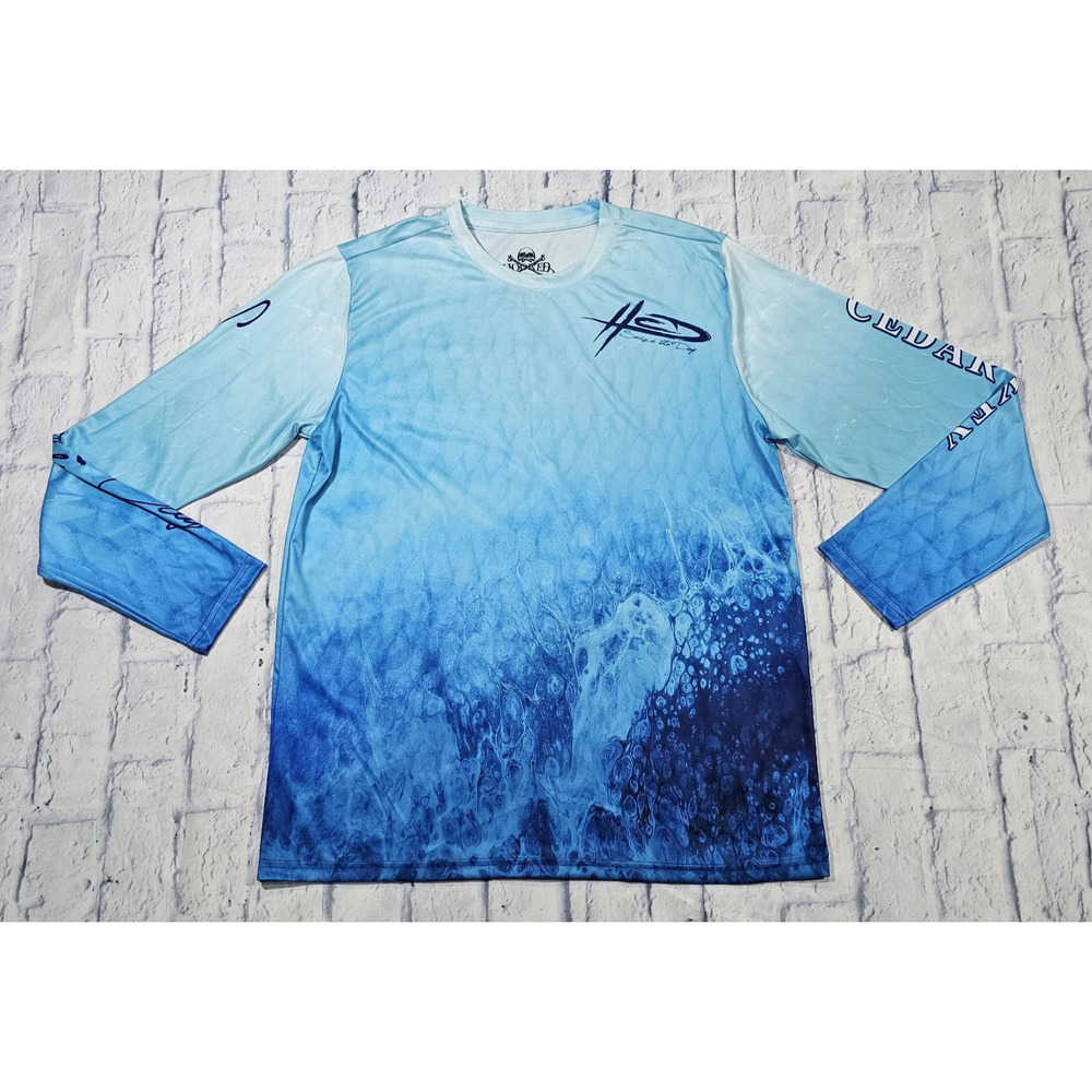 Hooked Carpe Diem MENS SIZE M Seize the Day Blue Shirt Mermaid Skull